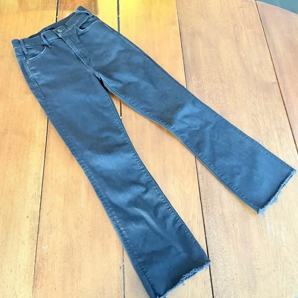 Mother‎ The Hustler Ankle Fray Black Wash Stretch Jeans Raw Hem Womens 24 Edgy